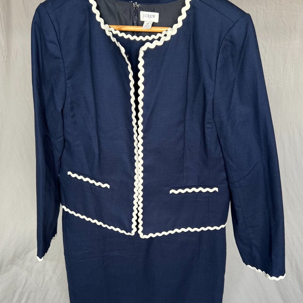NWT J Crew Factory Navy cotton suiting jacket w/rickrack trim -- matching dress